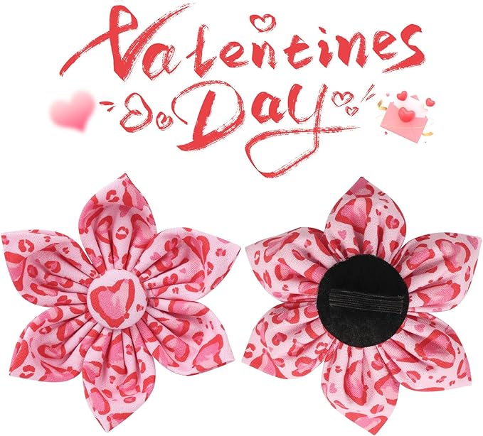 Valentine Dog Collar with Flower, Heart Flower Collar for Puppy Girl Boy Dog or Cat, Comfortable Dog Collar Flower with Durable Metal Buckle, Cute Pet Collar, M, Neck 13.5-22in