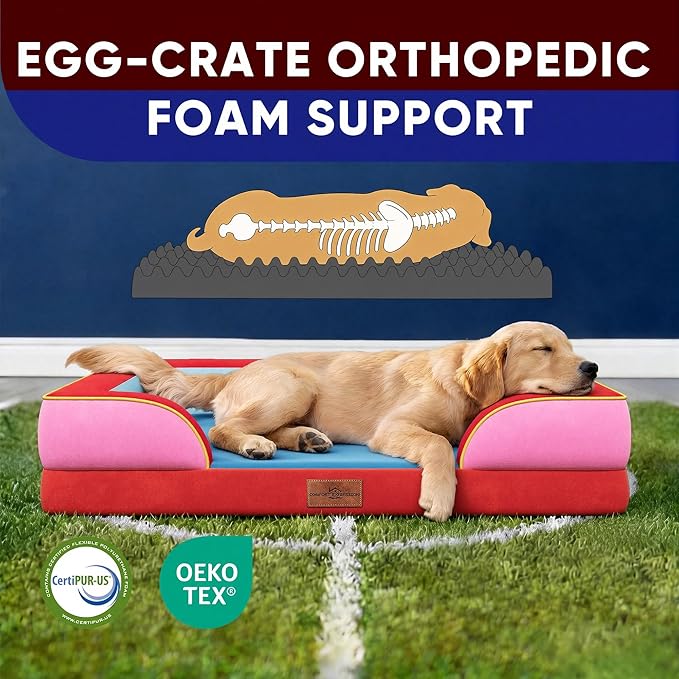 Comfort Expression Orthopedic Dog Bed for Extra Large Dogs 42x30 Inch, Waterproof Egg Crate Foam XL Pet Bed with Bolsters, Dog Couch with Washable Cover & Non-Slip Bottom, Los Angeles