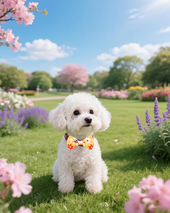 PET SHOW 10 Pack Floral Small Dog Bow Ties Sliding Collar Attachments Puppy Cats Spring Bowties for Medium Dogs Sunflower Rose Bowknots Party Holiday Pet Grooming Accessories(Small)