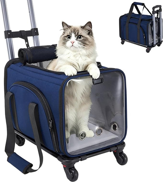 Soft Cat Carrier with Detachable Wheels Expandable - Dog Carrier Foldable Pet Carrier for Cats and Dogs for Travel Outdoor Camping Indoor