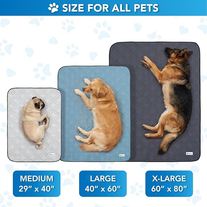PetAmi Dog Cooling Mat, Waterproof Self Cooling Dog Pad with Non-Slip Backing, Q-Max >4.0 Pet Cooling Mat for Crate, Couch, Kennel & Car, Indoor Outdoor Summer Use, Light Blue, 60x80