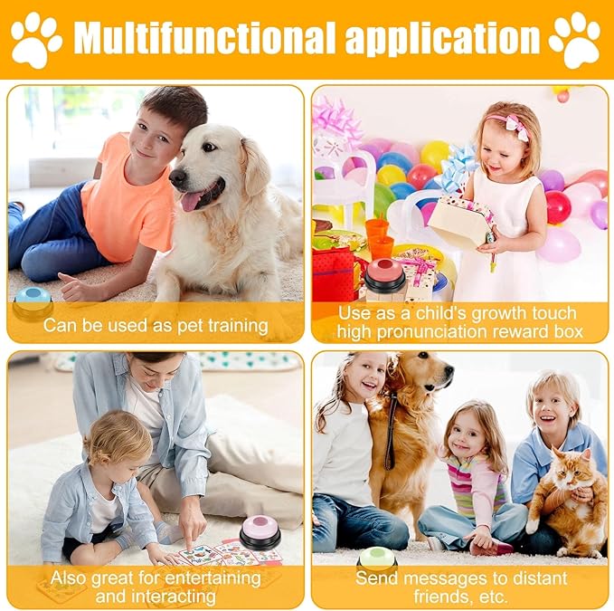 4Pcs Dog Button with 4 Color Dog Talking Button Recordable Pet Training Buzzer Portable Communication Button Battery Powered Pet Training Button Fun Voice Recording Button for Dogs
