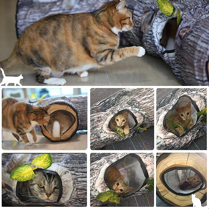 Cat Tunnel,Cat Tunnels for Indoor Cats,Tree Trunk Play Toy for Large Cats、Kitten and Other Small Animals to Chase and Play,Foldable Easy to Store,Cat Tube Toys Long 59"