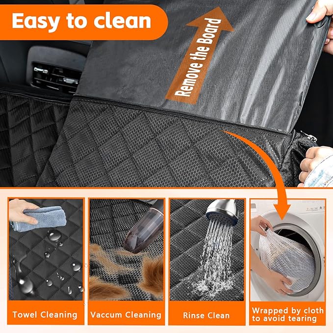 Dog Car Seat Cover for Back Seat Extender for Dogs,Hard Bottom Car Seat Cover for Dogs with Car Door Protectors, Waterproof and Scratch-Resistant Seat Covers for Cars SUV&Truck