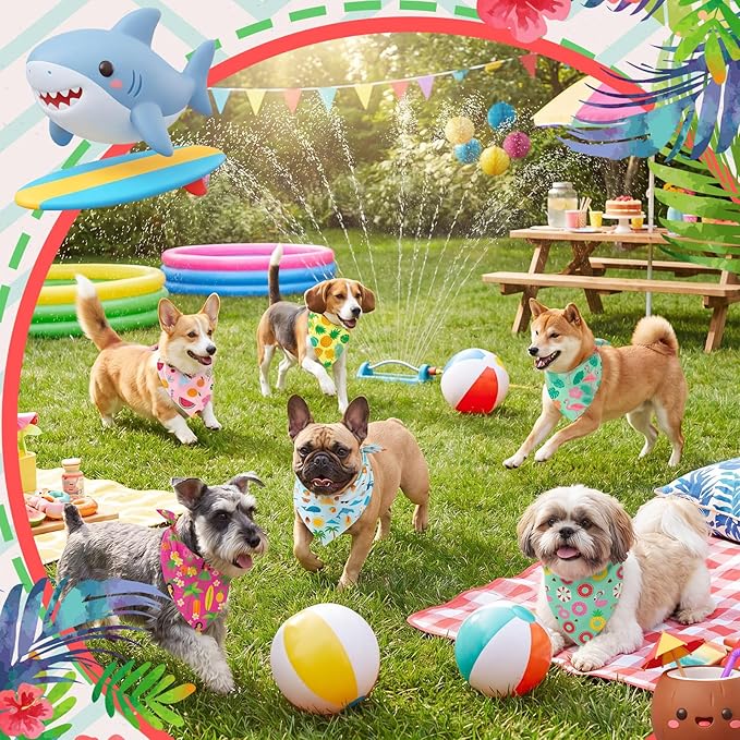 Weewooday 50 Pcs Dog Bandanas Bulk Dog Bandanas for Dogs Soft Bibs Adjustable Triangle Bandana for Small Medium Large Costume(Summer,25.6 x 17.7 x 17.7 Inch)