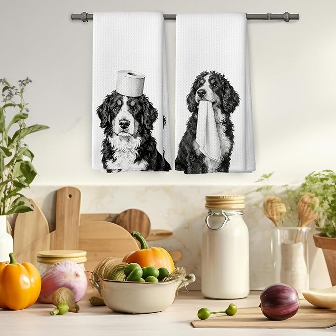 Funny Bernese Mountain Dog Hand Towels, Bernese Mountain Dog Gifts for Women Hand Towel for Bathroom Decor, Gifts for Dogs Pet Lovers Decorative Towel 16x24 Inch Set of 2