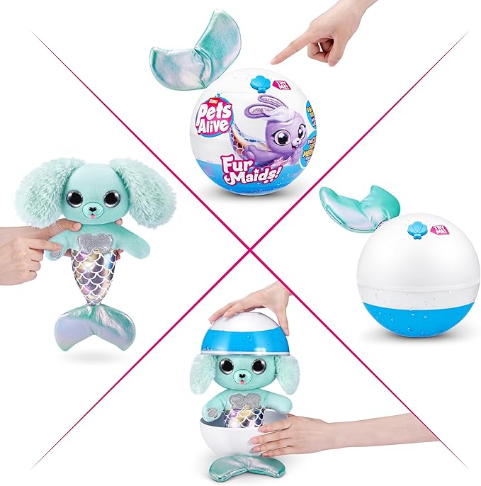 Pets Alive Furmaids by ZURU Mermaid Plush Interactive Lights Sounds Girls Toy (Green Puppy)
