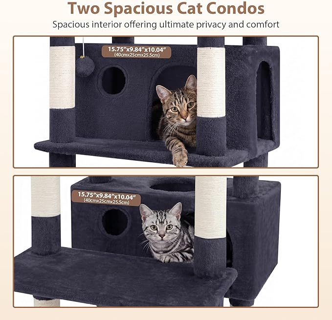 Gitelsnour Cat Tree for Indoor Cats Large Adult, 74" Cat Tower with 3 Big Platforms, 2 Baskets, 2 Condos, Multi-Level Cat Scratching Posts, Smoky Gray GCT030G