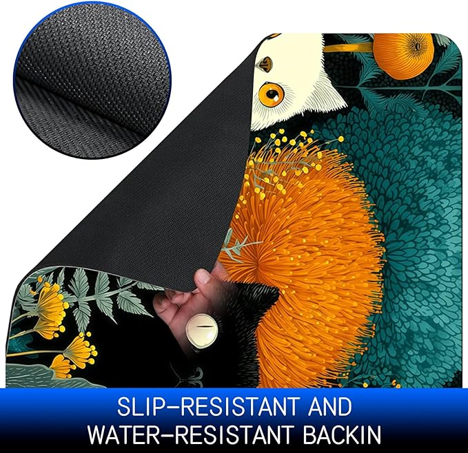 Dog Food Mat, 19.6" x 23.6" Absorbent Pet Feeding Mat for Food and Water, Waterproof Diatom Mud Pet Placemat with Non-Slip Rubber Backing, Easy Clean Cat Bowl Mat for Floors - Black Yellow Cat