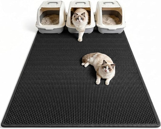 Pieviev Cat Litter Mat Double Layer Waterproof Urine Proof Trapping Mat 1 Pack (Black, 47x36 Inch (Pack of 1))