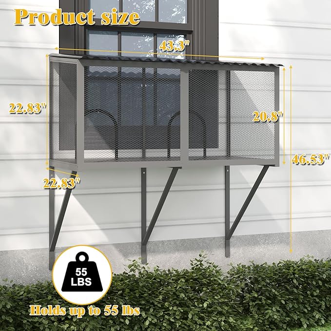ROOMTEC Cat Window Catio Metal Sturdy Cat Enclosure for Cats Waterproof Roof Cat Perch with Insect Net Cat Cage for Safely Enjoying the Outdoor Sights Scents and Napping,Grey