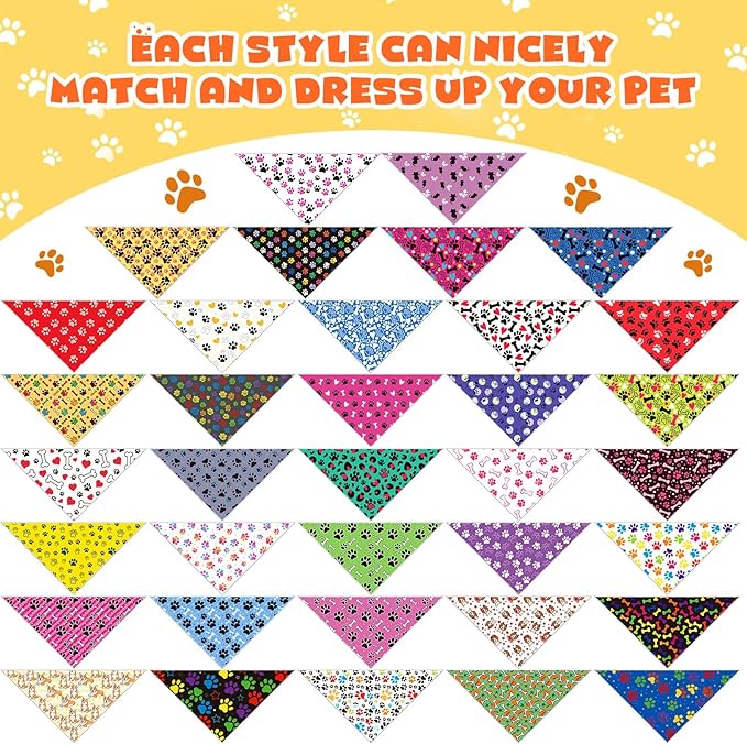 Sanwuta 72 Pcs Paw Dog Bandana Bulk Washable Puppy Triangle Scarfs Cat Bandanas Adjustable Soft Cute Pet Triangle Bibs Accessories for Small Medium Dogs Cats Pets Costume