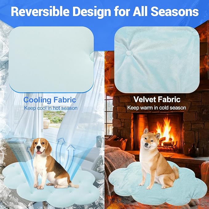 Dog Cooling Mat, 47'' × 35'' Large, Q-Max>0.4 Self-Cooling Mat for Dog, (Cool & Warm) Double-Sided Pet Cool Pads for Summer, Crate, Kennel, Machine Washable, Cat Cool Bed, Non-Gel, Sky Blue
