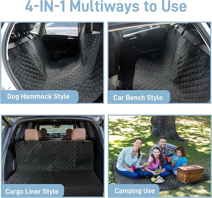 Extra Large Dog Car Seat Cover for Back Seat, Universal Fit Bench Car Seat Cover, Waterproof Dog Hammock for Car with Adjustable Straps, Durable Seat Protector for Cars, Trucks & SUVs, Black