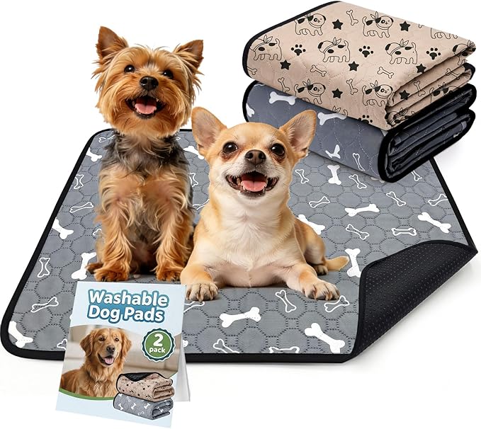 BAEJMJK Washable Dog Pee Pads 4-Layer Super Absorbent Puppy Training Pads Waterproof Non-Slip Leak-Proof Reusable Mats for Potty, Crate, Playpen & Travel(18"x24",Coffee & Gray 2-Pack)