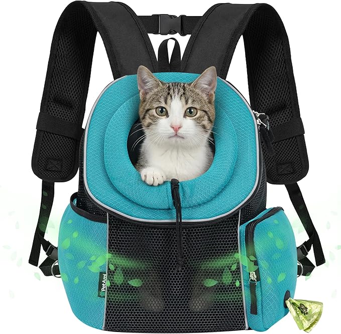 PetAmi Dog Carrier Backpack, Hands Free Front Pet Carrier for Small Cats Puppies, Adjustable Ventilated Reflective Pet Travel Bag for Hiking Camping Biking Walking, Up to 10 lbs, Teal Blue