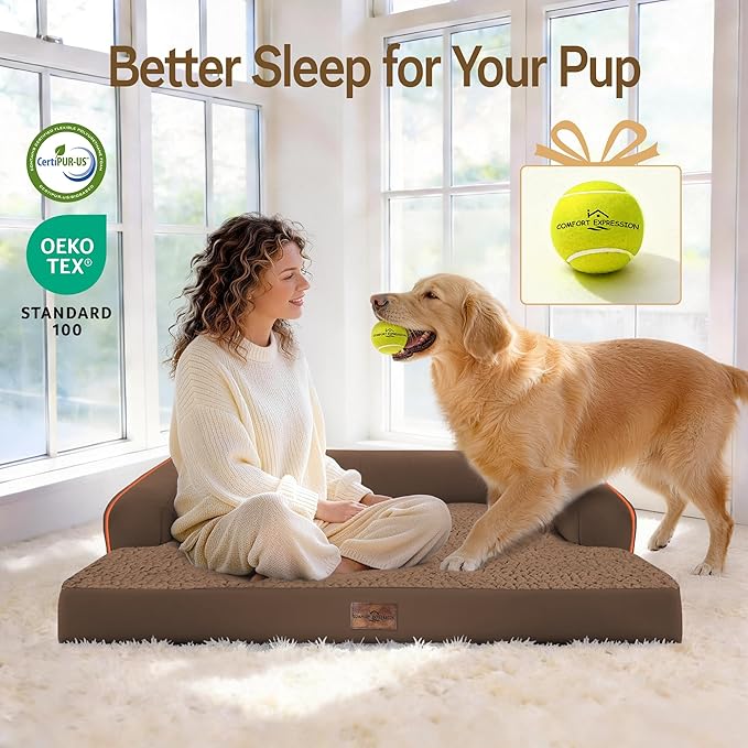 Comfort Expression Extra Large Dog Bed - XXL Orthopedic Washable Bed for Big Dogs - Waterproof Pet Couch Bolster with Removable Non-Slip Cover, 48 x 33