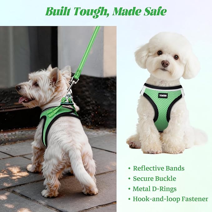 YIMEIS Dog Harness and Leash Set, No Pull Soft Mesh Pet Harness, Reflective Adjustable Puppy Vest for Small Medium Large Dogs, Cats (Grass Green, Small (Pack of 1)