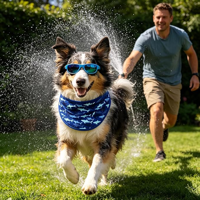EXPAWLORER Dog Cooling Bandana - 2 Pack Instant Cool Chill Out Dog Scarf, Adjustable Summer Outdoor Ice Neck Cooler Vest, SAP Ice Crystal Powder Physical Cooling Pet Handkerchiefs, Marine Large