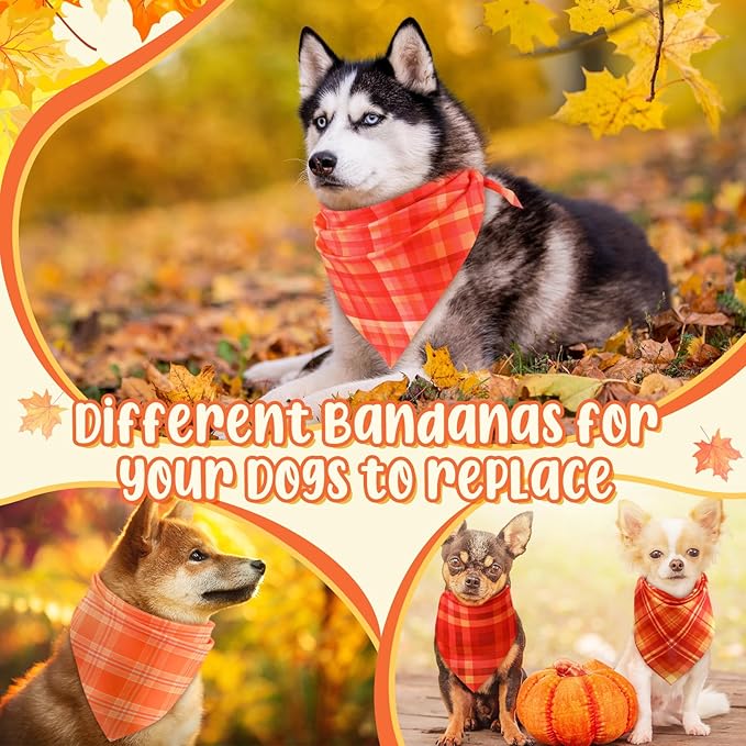 Abbylike 100 Pcs Orange Plaid Dog Bandanas Bulk Warm Color Palette Bandanas for Dogs Triangle Kerchief Bib Scarf for Pet Party Costume Photo Props Accessories Pet Shops Groomers Services, 25 Styles