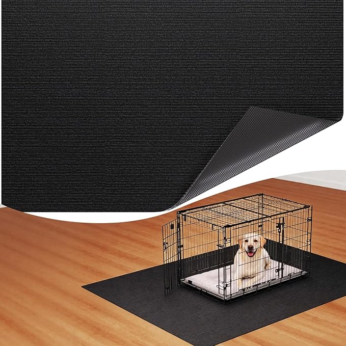 Dog Crate Mat, 32 in x 50 in Dog Playpen Mat Rubber Kennel Mat Extra Large Liner for Under Dog Crate Cages, Absorbent Urine, Puppy Pee Pad Reusable Washable Floor Protector Waterproof Non-Slip Black