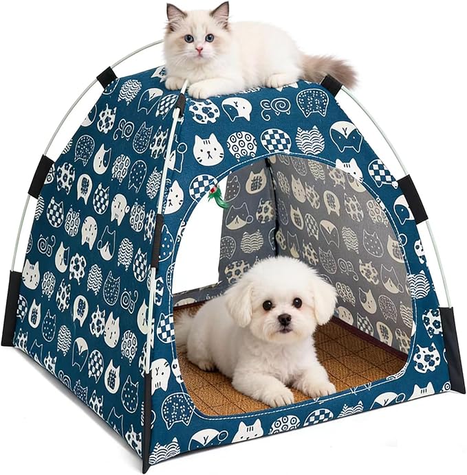 Cat Tent Indoor Outdoor, Portable Pet Cave for Small Dogs & Kittens with Removable Cushion Non-Slip Bottom Foldable Travel Cat House