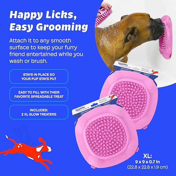 Aquapaw Lick Mat for Dogs 2-Pack XL, Suction Cup Dog Slow Feeder Pad & Licking Mat for Peanut Butter Treats – Calming Dog Bathing Aid, Stress Relief & Mental Stimulation for All Breeds - Pink