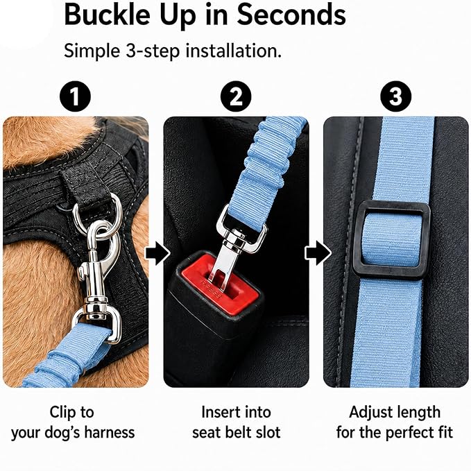 Dog Seat Belt 2Pcs, Retractable Pet Car Harness, Adjustable Dog SeatBelts for Vehicle, Nylon Pet Safety with Elastic Bungee