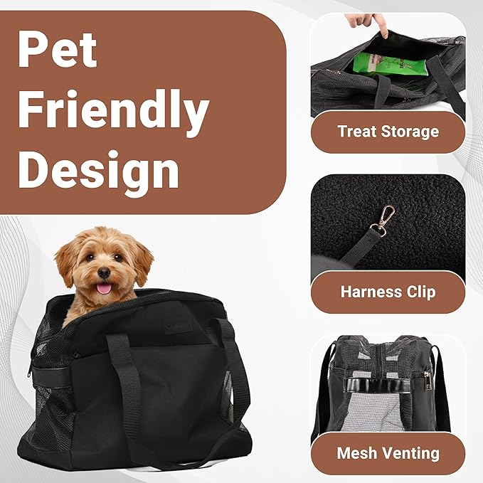 Soft-Sided Dog Carrier Bag, Airline Approved Pet Tote for Small Dogs & Cats, Breathable Mesh, Machine-Washable Cushion, TSA Friendly, Black