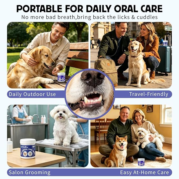 60 Counts Dental Wipes for Dogs Teeth & Cats, No-Rinse Dog Tooth Wipes for Breath Freshener & Gum Care, Pet Toothbrush Toothpaste Alternative, Unscented Disposable Dog Oral Teeth Cleaning Finger Wipes