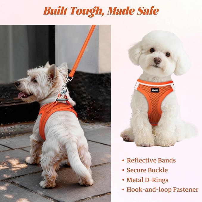 YIMEIS Dog Harness and Leash Set, No Pull Soft Mesh Pet Harness, Reflective Adjustable Puppy Vest for Small Medium Large Dogs, Cats (Orange01, Medium (Pack of 1)