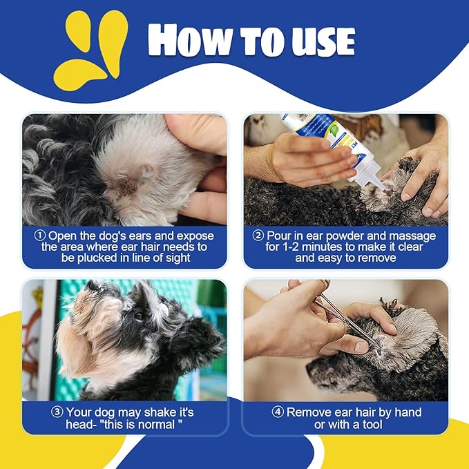 Dog Ear Infection Treatment,Ear Wash for Pets,Effectively Removes Debris, Waxy, Buildup and Ear Odor, Soothes Itchy & Inflamed Ears (Ear Hair Powder 2pcs)
