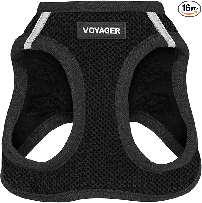 Best Pet Supplies - All Weather Mesh / Plush, Reflective, No Pull Harness for Small, Medium Dogs, Cats - Secure with Hook & Loop Fastener, Buckle, Double D-Rings - Black/Black Trim, M