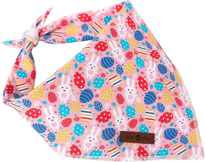Lionet Paws Easter Dog Bandana for Small Medium Dogs,Colorful Egg Kerchief Washable Dog Triangle Bibs Rabbit Pink Scarf for Girl or Boy Gift