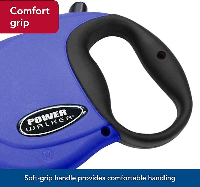 Coastal Pet Power Walker Dog Retractable Leash - Reflective Dog Leash - Stop-and-Release Control Button - Comfort Grip Handle - Blue - X-Small