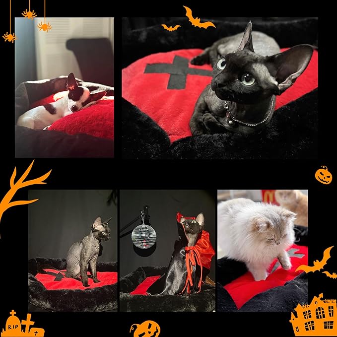 Gothic Cat Beds Fits up to 25 lbs, Washable Coffin Cat Bed, Goth Pet Bed, Halloween House 28 * 20 Inch, Red & Black Small (Black, Medium)