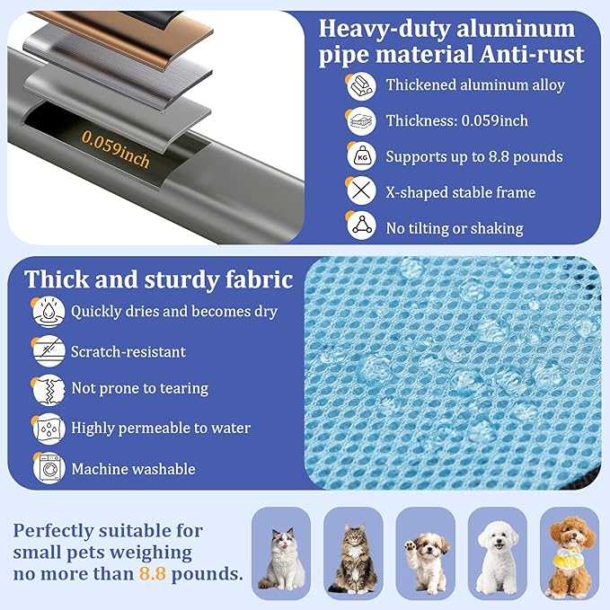Foldable Pet Grooming Hammock for Small Dogs & Cats - Sturdy Aluminium Alloy Support Suitable, Dog & Cat Grooming Table - Gentle Joint Support for Nail Trimming, Bathing & Care, No Hook Needed -8.8 lb