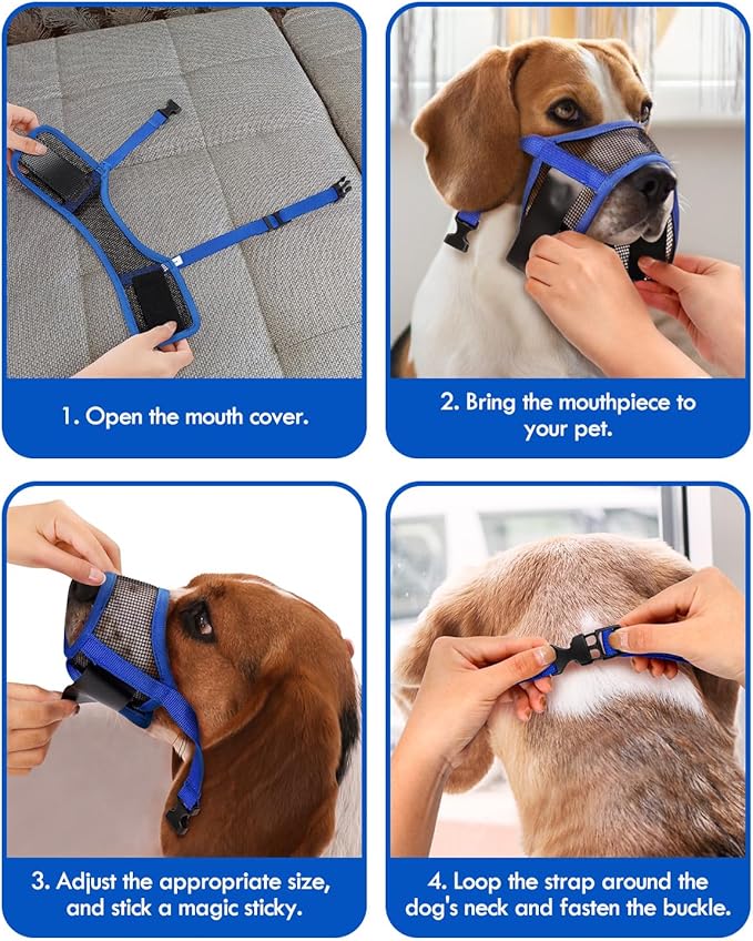 Dog Muzzle, Soft Air Mesh Muzzles for Extra Large Dogs, Breathable Dog Mussels for Scavenging Biting Licking & Barking, Adjustable Mouth Guard for Grooming, Allows Panting and Drinking (Blue,XL)