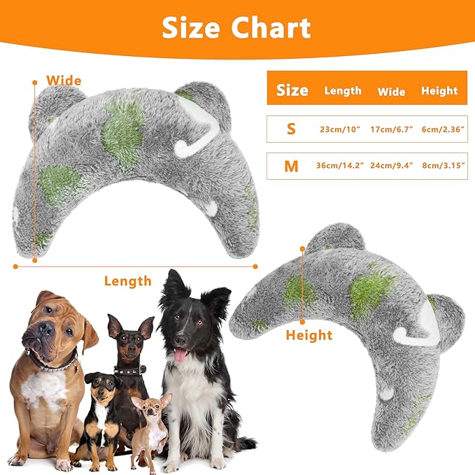 Pet Calming Pillow for Dogs, Soft U-Shaped Pillow Glow in the Dark, Joint Relief, Sleep Comfortably,Suit for Small, Medium, Large Dogs, Fluffy Pet Neck Pillow (M-Yellow Gray)