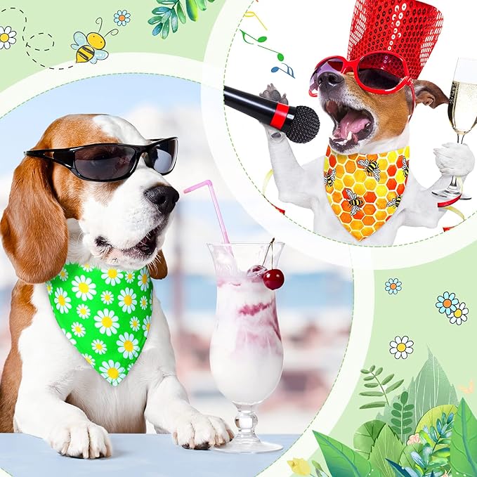 Eccliy 30 Pack Dog Bandanas Summer Bulk Adjustable Flower Dog Scarfs Soft Washable Triangle Polyester Bandana Cat Costume Bibs with Flowers Patterns for Boy Girl Medium Pet Grooming Accessories Spring