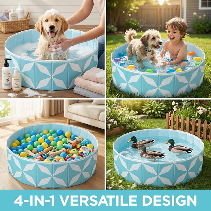 furrybaby Dog Pool for Large Dogs, Foldable Hard Plastic Pet Swimming Pool, Heavy Duty 0.5mm PVC with Non-Slip Bottom, Portable Kiddie Pool for Dogs, Pet Bath Tub for Backyard Summer, BL 40“