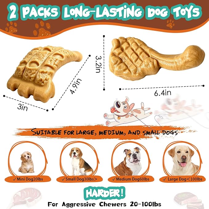 Fuufome Dog Chew Toys for Aggressive Chewers：2 Pack Indestructible Dog Toy for Large Breed- Tough Nylon Teething Toy to Keep Them Busy