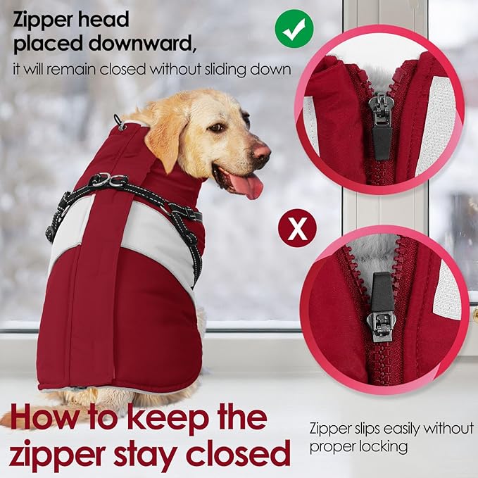 AOFITEE Dog Coats for Small Dogs, Dog Christmas Sweater, Dog Winter Coat with Harness Built in, Warm Dogs Jacket with Zipper, Waterproof Pet Jacket Snowsuit for Schnauzer, Chihuahua Yorkshire, S
