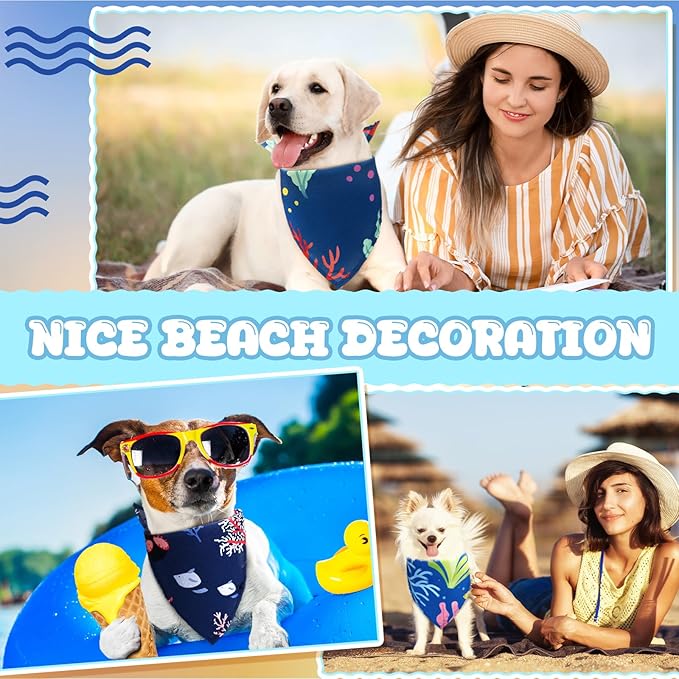 Huhumy 150 Pcs Ocean Dog Bandanas Bulk Summer Pet Bibs Triangle Ocean Themed Pet Scarf Bandanas for Medium Large Dogs Birthday Summer Beach Costume Decoration