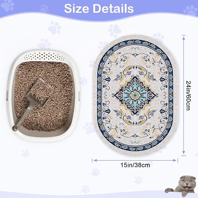 Bienbee Cat Litter Mat, 24" x 15" Litter Box Mat Rug with Non-Slip Bottom,Urine and Water Proof, Easy to Clean Cat Supplies Essentials for Indoor Kitty Kitten Floor, Blue M