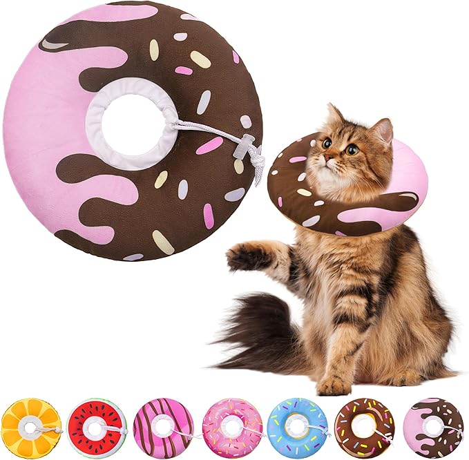 Seyezo Cat Cone Collar Soft, Adjustable Cat Recovery Collar Kitten Cones to Stop Licking, Cute Donut Neck Donut Pillow After Surgery, Protective Elizabethan Collar for Kittens (Chocolate, Large)
