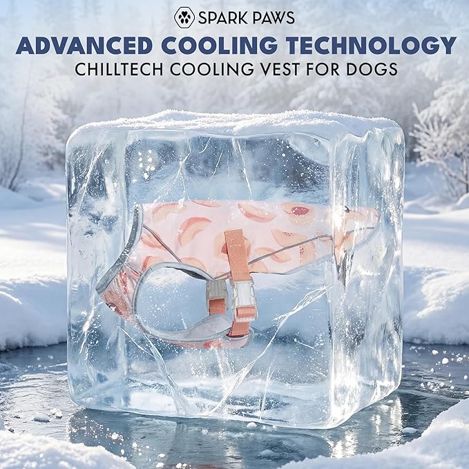 Spark Paws Dog Cooling Vest - SPF 50 UV Sun Protection - Summer Heat Relief Gear for Dogs, Lightweight, Evaporative Cooling - Dog Anxiety Relief Vest During Hot Days - Peaches - Size L