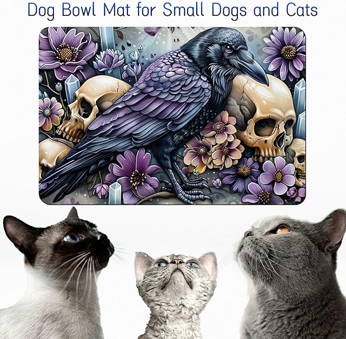 Dog Food Mat, 19.6" x 23.6" Absorbent Pet Feeding Mat for Food and Water, Waterproof Diatom Mud Pet Placemat with Non-Slip Rubber Backing, Cat Bowl Mat for Floors - Purple Flower Eagle