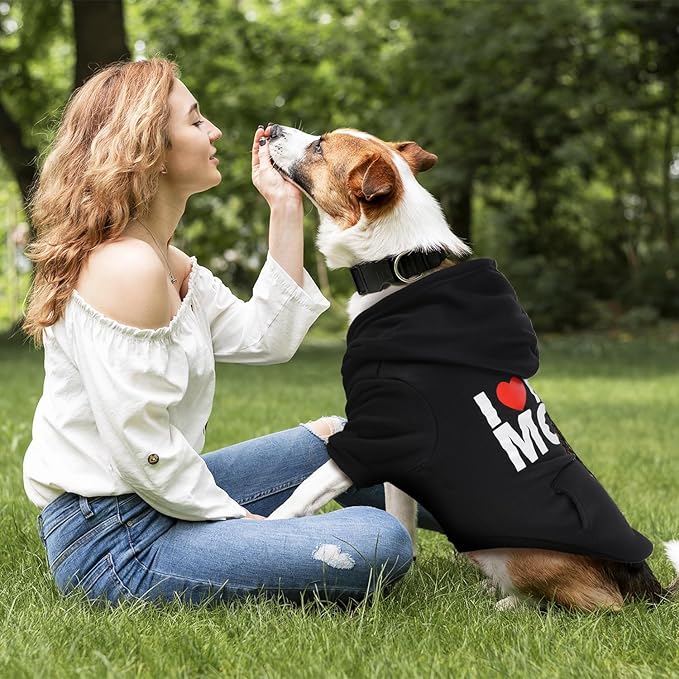 Dog Basic Hoodie Soft Dog Clothes Cold Weather Sweaters for Medium Large Dogs Cozy Fabric Warm Sweatshirt with Leash Hole for Boys (I Love My MOM, Medium (10-20 lbs))