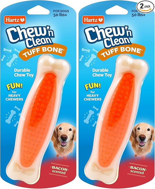 Hartz Chew 'n Clean Tuff Bone Bacon Scented Dental Dog Chew Toy - Large (Pack of 2)